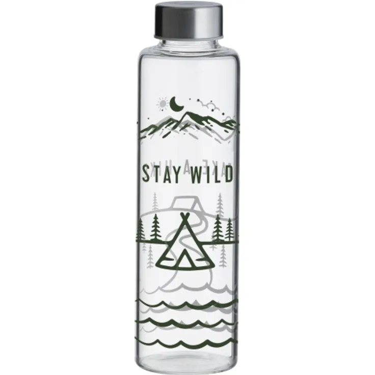 PROFINO Trinkglasflasche Trinkflasche Stay Wild Borosilikat-Glas 600ml mehrfarbig