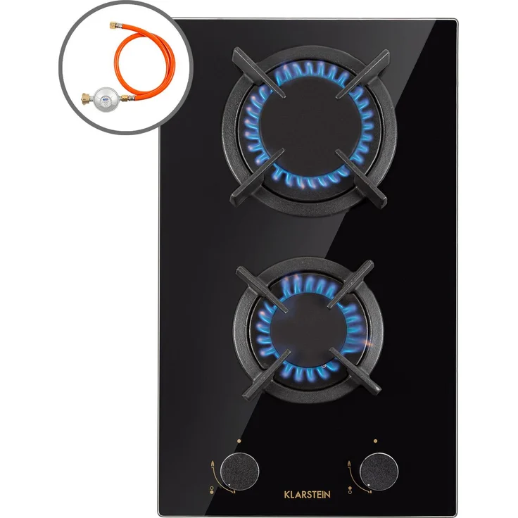 Goldflame Domino Gaskochfeld 2-flammig Messing-Brenner Glaskeramik schwarz – Bild 1