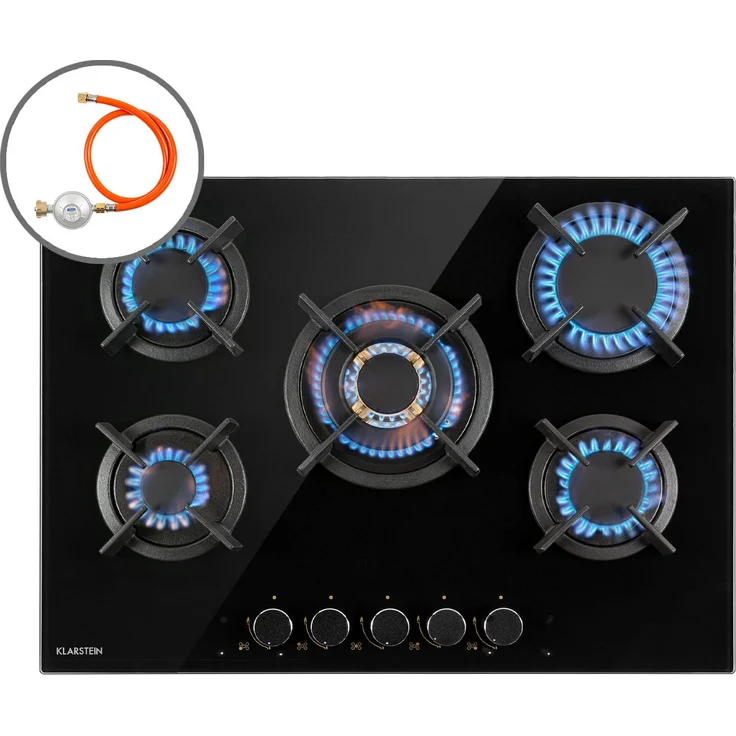 Goldflame 5 Gaskochfeld 5-flammig Messing-Brenner Glaskeramik schwarz – Bild 1