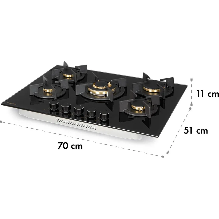 Goldflame 5 Gaskochfeld 5-flammig Messing-Brenner Glaskeramik schwarz – Bild 10