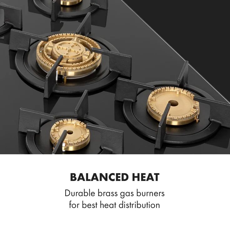Goldflame 5 Gaskochfeld 5-flammig Messing-Brenner Glaskeramik schwarz – Bild 3
