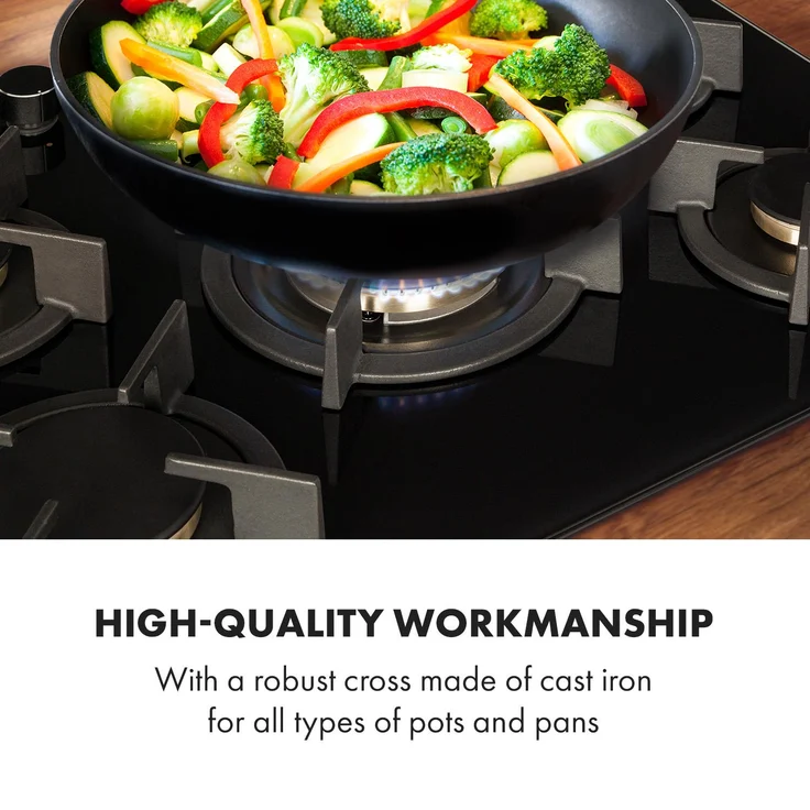 Goldflame 5 Gaskochfeld 5-flammig Messing-Brenner Glaskeramik schwarz – Bild 7