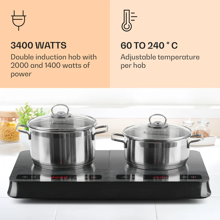 InnoChef Induktionskochplatte 3400W Touch Control Glaskeramik schwarz - grau – Bild 2