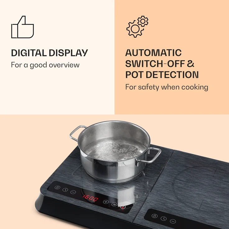 InnoChef Induktionskochplatte 3400W Touch Control Glaskeramik schwarz - grau – Bild 6
