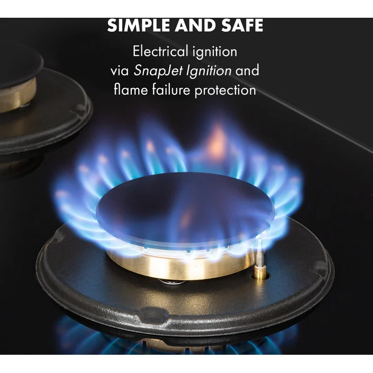 Goldflame 4 Gaskochfeld 4-flammig Messing-Brenner Glaskeramik schwarz – Bild 5