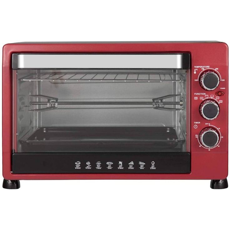 Woltu Minibackofen & Toastofen mit Krümelblech Timer, 32 Liter 1600W rot-schwarz – Bild 2