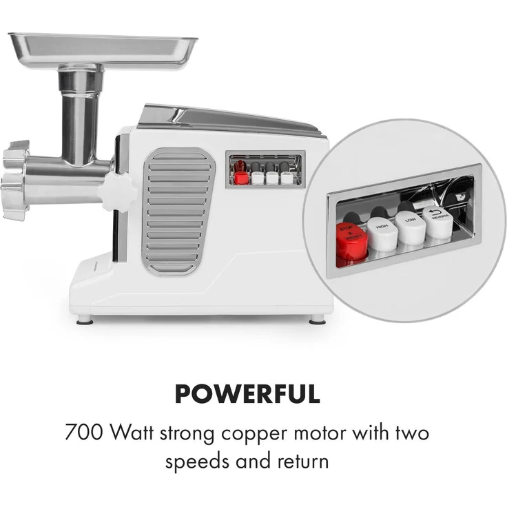 Klarstein Kraftprotz elektrischer Fleischwolf 700 W Kupfermotor weiß/silber – Bild 5