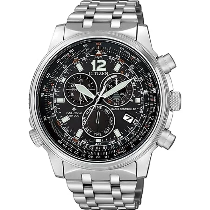 Citizen Armbanduhr Herren Chronograph CB5860 86E Funk Caliber E660, Funkuhr, 43 mm, silber