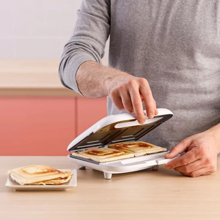 Solac Sandwichmaker SD5054, Kontaktgrill mit 750 W Leistung und antihaftbeschichteten Platten, Weiß – Bild 4