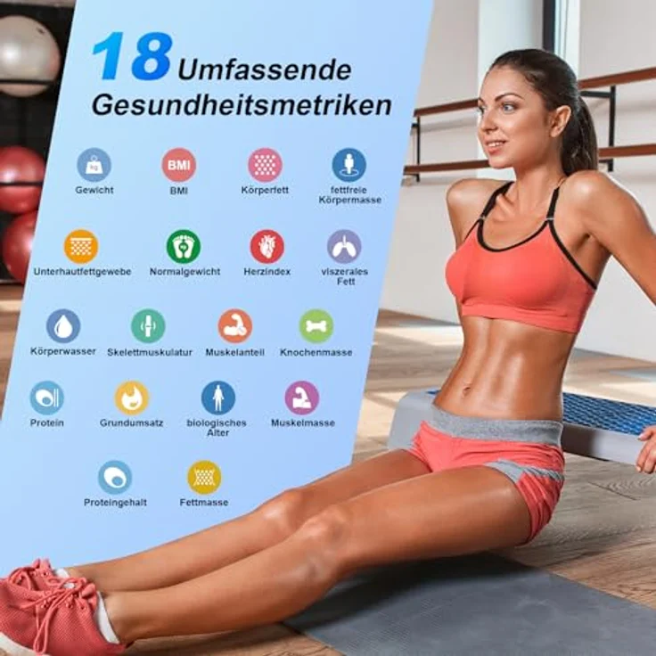 Healthkeep Digitale Körperfettwaage, Bluetooth mit 8 Elektroden, Ganzkörperanalysewaage mit App und Handsensoren, intelligent für 18 analysierte Körperdaten, BMI, Gewicht, Muskelmasse – Bild 2
