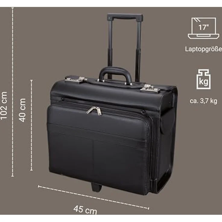 Alassio Pilotenkoffer San Remo, Teleskoptrolleysystem, Laptopfach, Schwarz – Bild 9