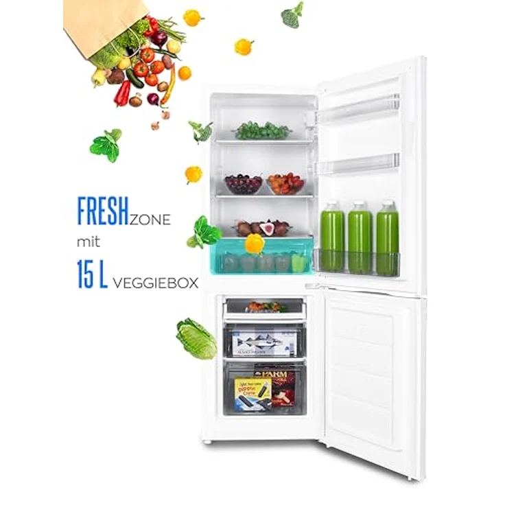 Heinrich´s Kühlgefrierkombination 173L, LED Beleuchtung, leise 40dB, große Tiefkühlboxen (weiß) – Bild 3