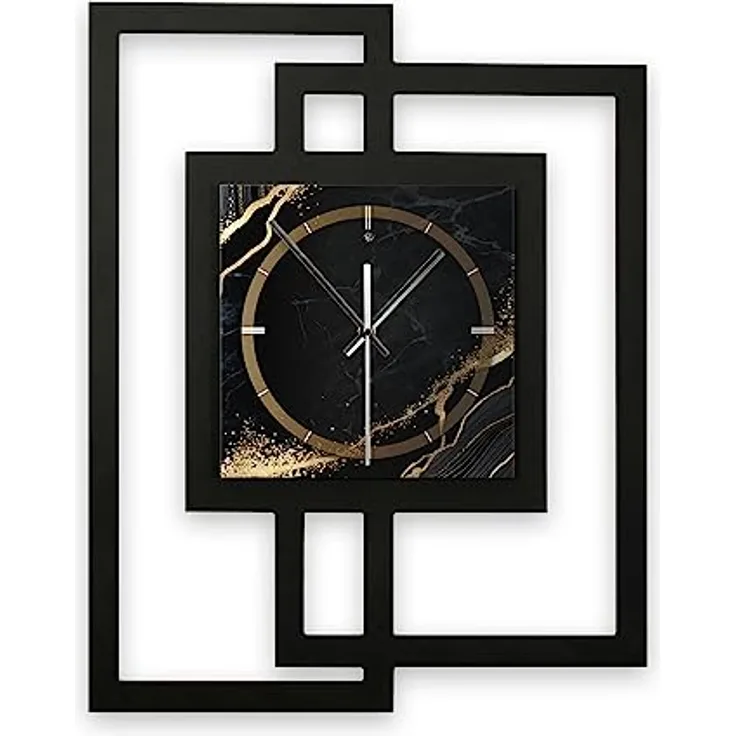 Kreative Feder Designer-WANDUHR „Black & Gold Waves“ ohne Tickgeräusche (Funk/Quarz) (Quarzuhrwerk)