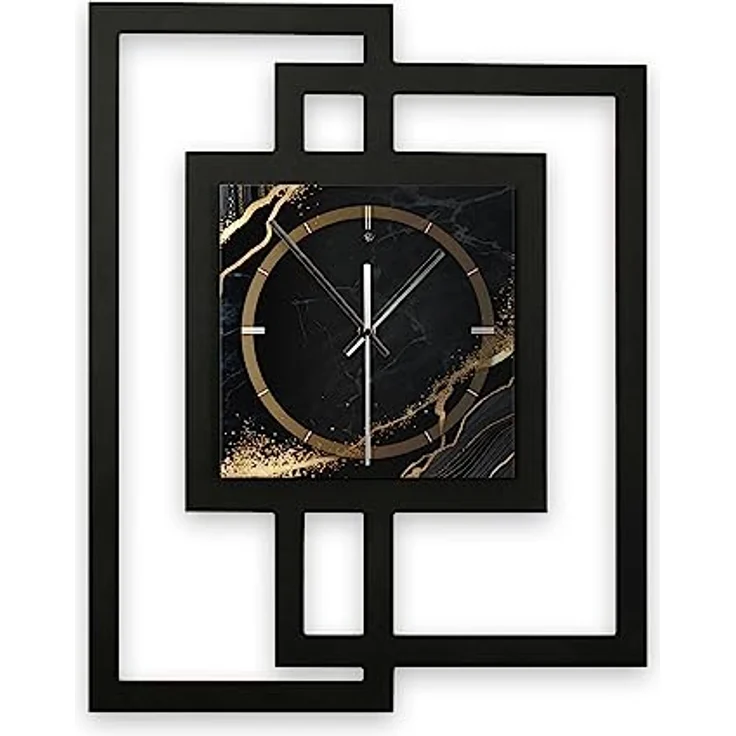 Kreative Feder Designer-WANDUHR „Black & Gold Waves“ ohne Tickgeräusche (Funk/Quarz) (Quarzuhrwerk) – Bild 1