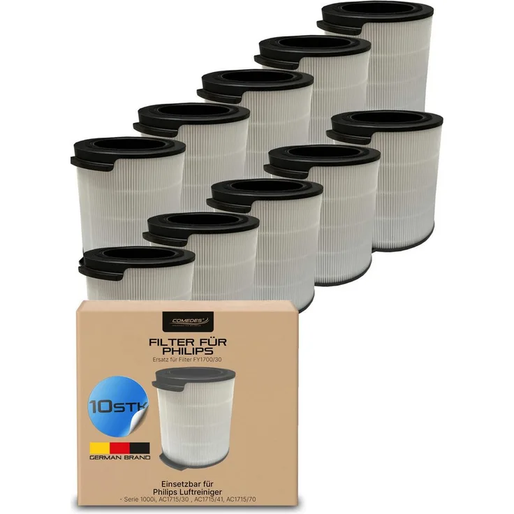 Comedes Ersatzfilter 10er Set, kompatibel mit Philips FY1700/30, HEPA-Filter für Luftreiniger AC1715/AC1711