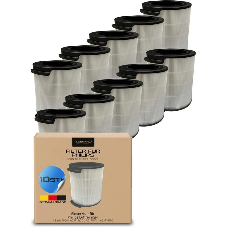 Comedes Ersatzfilter 10er Set, kompatibel mit Philips FY1700/30, HEPA-Filter für Luftreiniger AC1715/AC1711