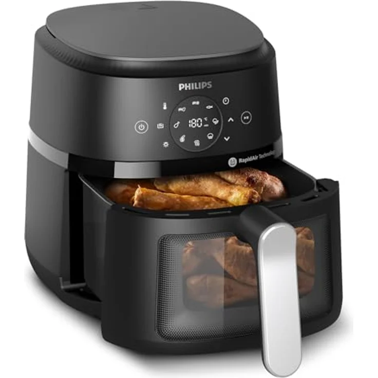 Philips Heißluftfritteuse 2000 Series NA221/00, 4.2L Kapazität, Sichtfenster, 1500 W, RapidAir Technologie, 13 Zubereitungsmethoden, Schwarz / Silber – Bild 4
