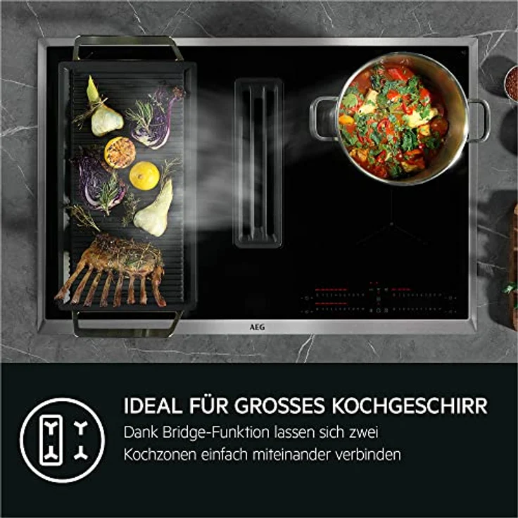AEG COLI84COXB Autarkes Kochfeld mit integriertem Dunstabzug / 80cm / Induktion / Auto-Funktion / Bridge-Funktion / Umluft – Bild 3