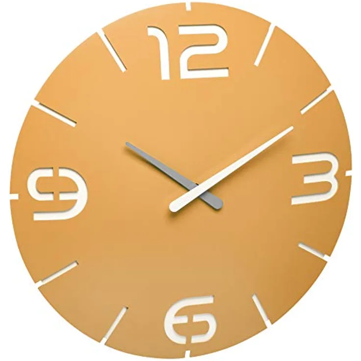 TFA Dostmann Contour Design-Funkuhr, 60.3536.07, Wanduhr mit Funk, mit Ziffern und Stundenmarkierung, gelb, Ø 350 x (H) 35 mm