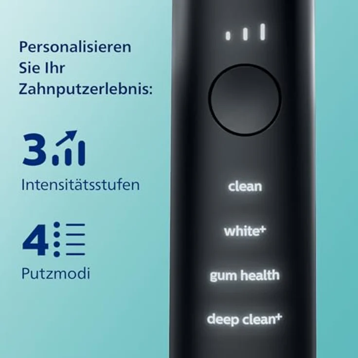 Philips Sonicare DiamondClean Smart 9400 elektrische Zahnbürste, Schallzahnbürste mit App, Drucksensor, Bürstenkopferkennung, 4 Putzmodi und 3 Intensitätsstufen, Schwarz – Bild 3