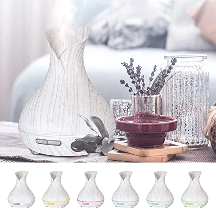 SIXTOL Vulcan Aroma Diffusor weißes Holz 350ml | Ultraschall-Luftbefeuchter | Zur Luftbefeuchtung und Durchduftung von Zuhause, Schlafzimmer, Büro | Aromatherapie | Für ätherische Öle – Bild 5