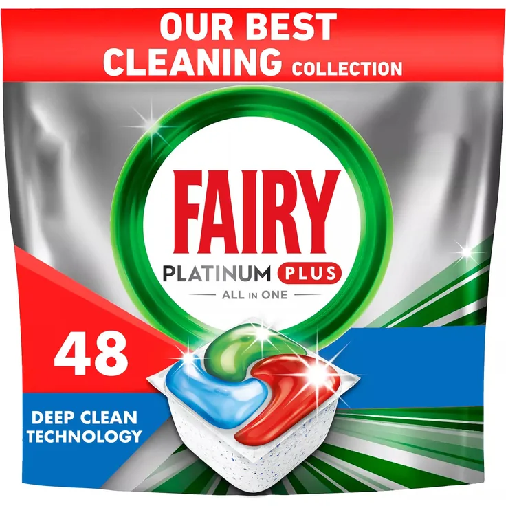 Fairy Spülmaschinen Tabs Platinum Plus Deep Clean, 48 Stück, All in One für hartnäckige Lebensmittelreste