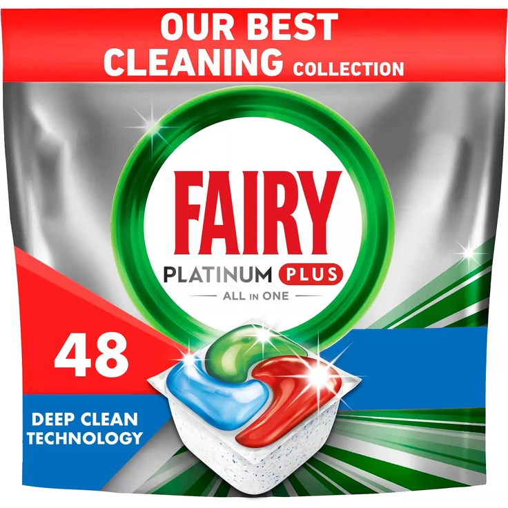 Fairy Spülmaschinen Tabs Platinum Plus Deep Clean, 48 Stück, All in One für hartnäckige Lebensmittelreste