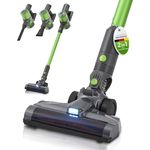 Juskys 2-in-1 Akkustaubsauger VC2101 mit Zubehör - kabellos & beutellos - HEPA Filter, Düsen & Wandhalterung - Akku Staubsauger Anthrazit - Grün