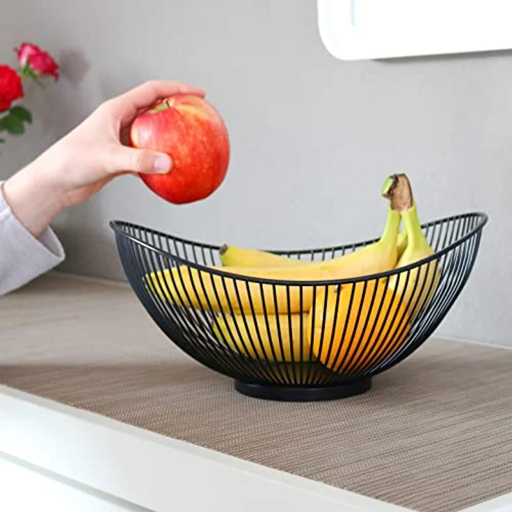 bremermann Obstschale, Obstkorb, Drahtkorb oval Ø ca. 29 x 13,5 x 25,5 cm (schwarz matt) - Dekoratives Design, praktisch und pflegeleicht – Bild 2