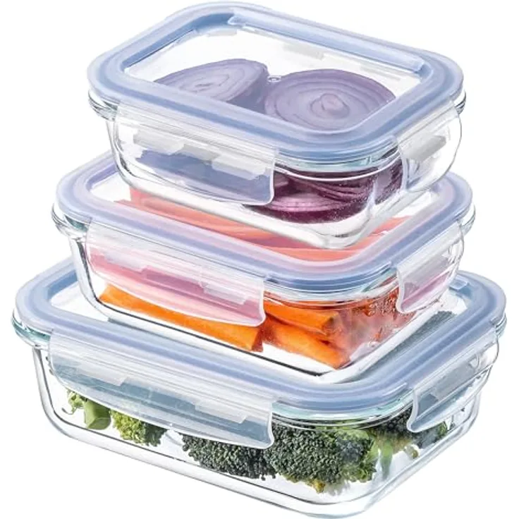 KADAX Glasbehälter Set mit Deckel, 3 Größen 370/640/1040 ml, luftdicht und spülmaschinen- / mikrowellengeeignet, für Meal Prep