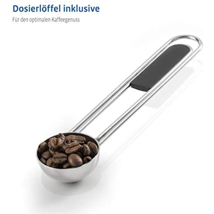 Xavax Kaffeedose mit Dosierlöffel (luftdichte Aromadose für 1kg Kaffeebohnen, Kaffeebehälter aus Edelstahl, Vorratsdose zur Aufbewahrung von Bohnen) silber – Bild 4