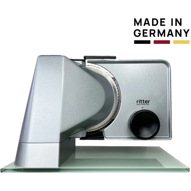 ritter Allesschneider Verra, Vollmetall mit Schnittstärkeeinstellung bis 23 mm, edle Glasbodenplatte