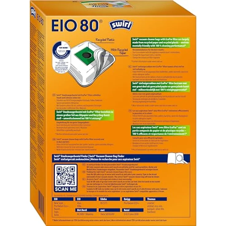 Swirl EIO80 AirSpace Staubsaugerbeutel, MicroPor® Plus Anti-Allergen-Filter, 4 Stück, ressourcenschonend und recyclingfähig – Bild 2