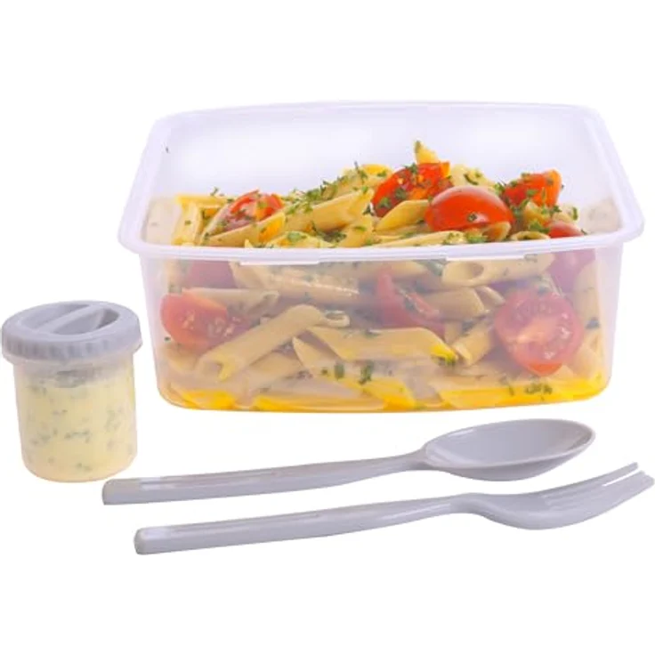 2friends Lunchbox Erwachsene 3er Set mit Besteck und Dressingbehälter, Salatbox to go, Essensbox mit Click-Verschluss, Transparent/Grau/Grün, BPA frei, 9x18.5x18.5 cm – Bild 4