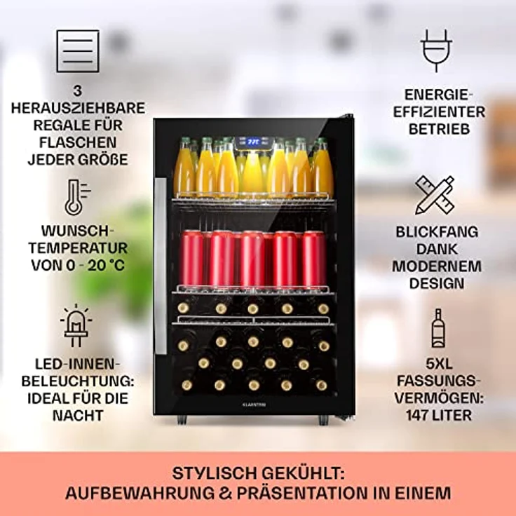 Klarstein Mini Kühlschrank mit Glastür, 147 Liter, Indoor/Outdoor, leise – Bild 2