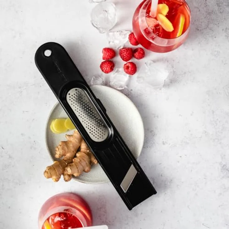Microplane Ingwer Reibe 3 in 1, Küchenreibe für Ingwer, Knoblauch und Gewürze, schwarz Edelstahl – Bild 4