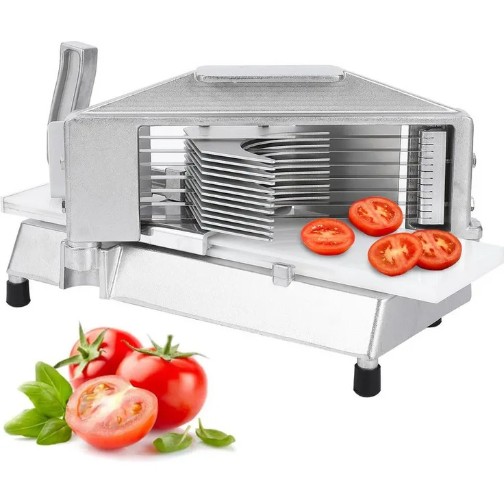 GarveeMore Gemüseschneider, gewerblicher Tomatenschneider mit Schneidebrett, Präzisionsschnitt 1/4" bis 3/8", Aluminiumrahmen, ergonomische Griffe, 39X20X18 cm