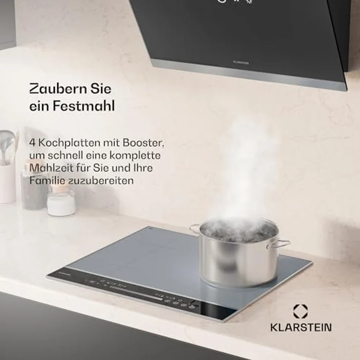 Klarstein DualTone Hybrid Induktionskochfeld 4-Zonen Induktionsherd mit 7200 W, Flex-Zone, Booster, Schieberegler, Timer, Warmhaltefunktion, Aluminiumrahmen, Silber, 60 cm – Bild 2