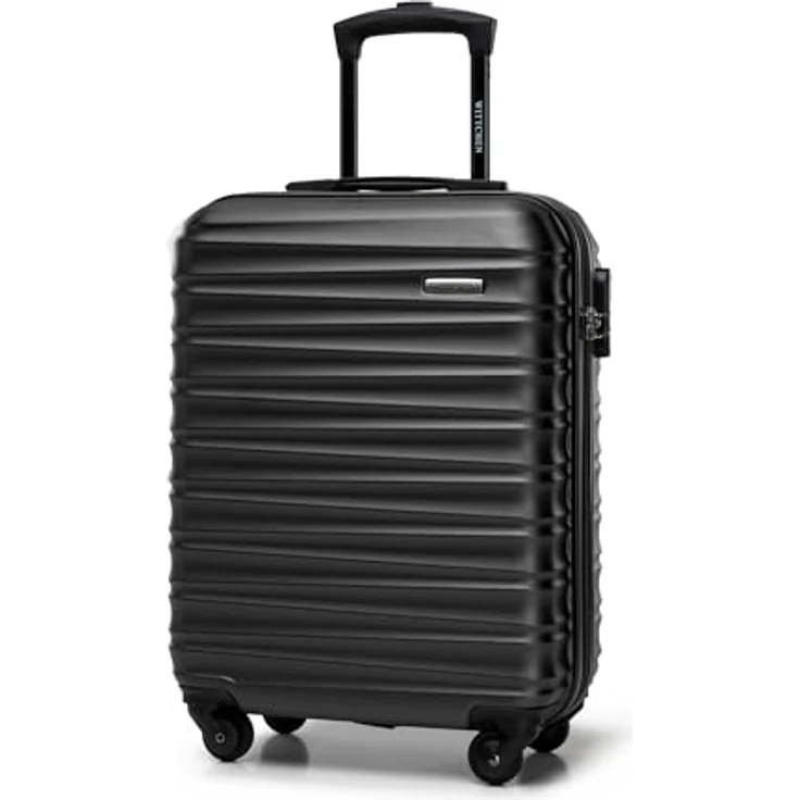 WITTCHEN Reisekoffer Handgepäck Kabinengepäck Rollkoffer Kabinenkoffer Trolley Hartschale aus ABS mit 4 Spinner-Rollen Zahlenschloss Teleskopgriff Groove Line Größe S schwarz – Bild 1