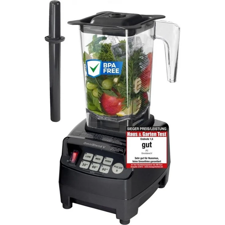 OmniBlend JTC OmniBlend V Hochleistungsmixer, 1,5 l, 1200 W, 3 PS, BPA-frei, 6 Edelstahlmesser, vorprogrammierte Laufprogramme
