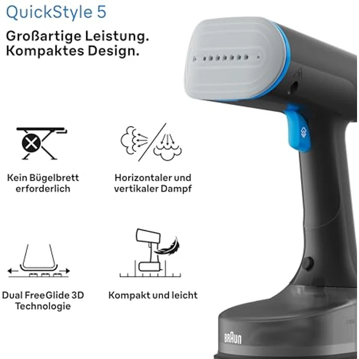 Braun QuickStyle 5 GS5031BL Dampfglätter, Dual FreeGlide 3D Technologie, FastSteam Technologie, Steamer, Schwarz/Blau – Bild 2