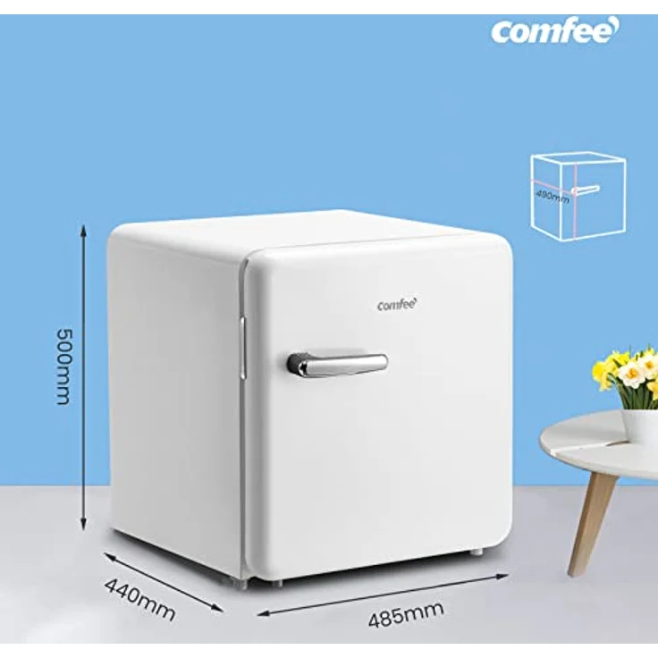 Comfee RCD50WH1RT(E) Mini-Kühlschrank/Retro Kühlschrank / 47L Kühlbox / 50 cm Höhe / 100 kWh/Jahr/Einstellbare Temperaturregelung/Verstellbare Standfüße/Weiß – Bild 2