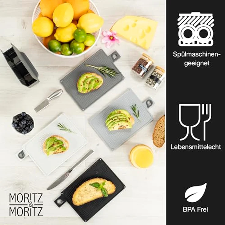 Moritz & Moritz Schneidebrett-Set – 20,5 x 14,5 cm – 4 Stück, hygienische Farbvarianten, rutschfeste Oberflächen - Küchenbrett mit praktischen Griffen – Bild 3
