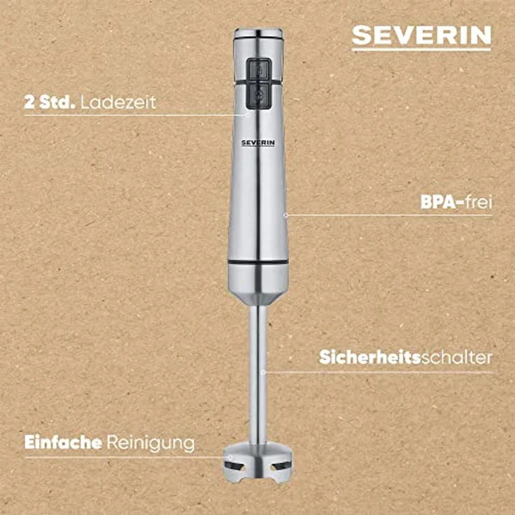 Severin 3775 Stabmixer 100W, kabellos, inkl. Multizerkleinerer, Mixbehälter, Kartoffelstampfer & Schneebesen, edelstahl – Bild 4