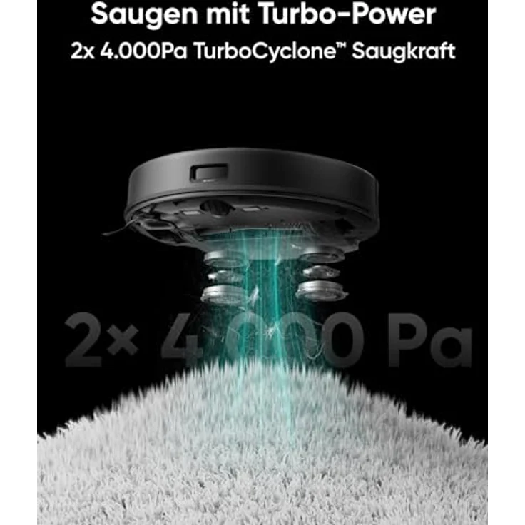 eufy Clean X8 Pro Saugroboter mit Wischfunktion, Twin-Turbine™ 2× 4.000Pa Saugkraft, aktiver Entwirrungs-Bürste und iPath™ Laser-Navigation für Tiefenreinigung von Tierhaaren auf Teppichen – Bild 2