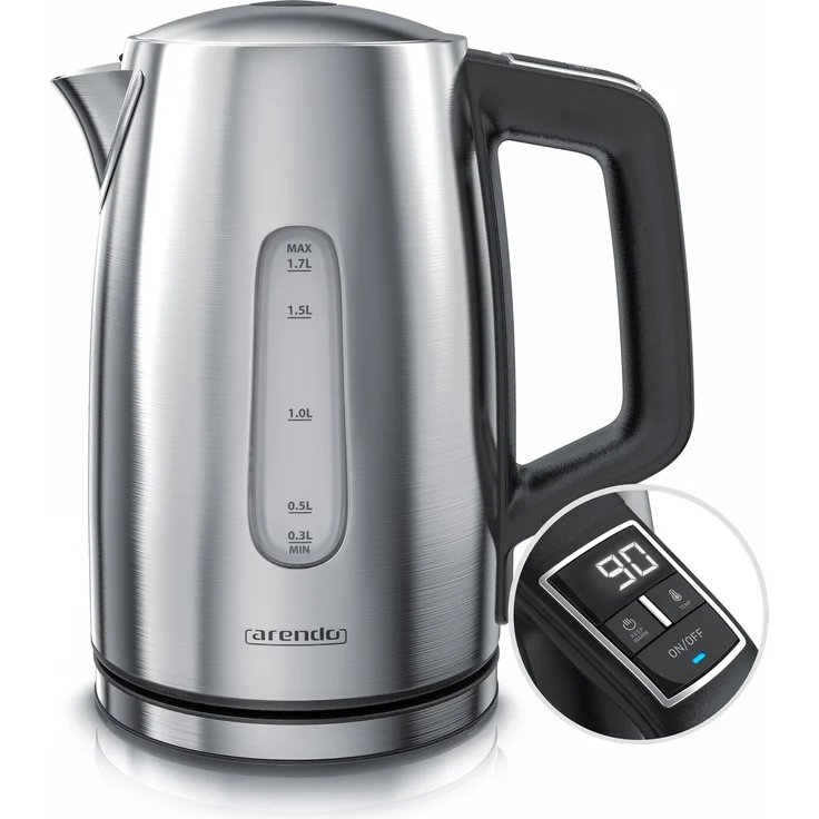 Arendo Wasserkocher, 1,7 l, 2200 W, Edelstahl, mit Temperatureinstellung 35°C - 100°C & Warmhaltefunktion