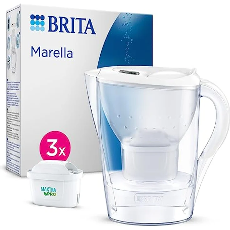 BRITA Wasserfilter-Kanne Marella weiß (2,4l) inkl. 3x MAXTRA PRO All-in-1 Kartusche – Filter zur Reduzierung von Kalk, Chlor, Blei, Kupfer & geschmacksstörenden Stoffen im Wasser – Bild 1
