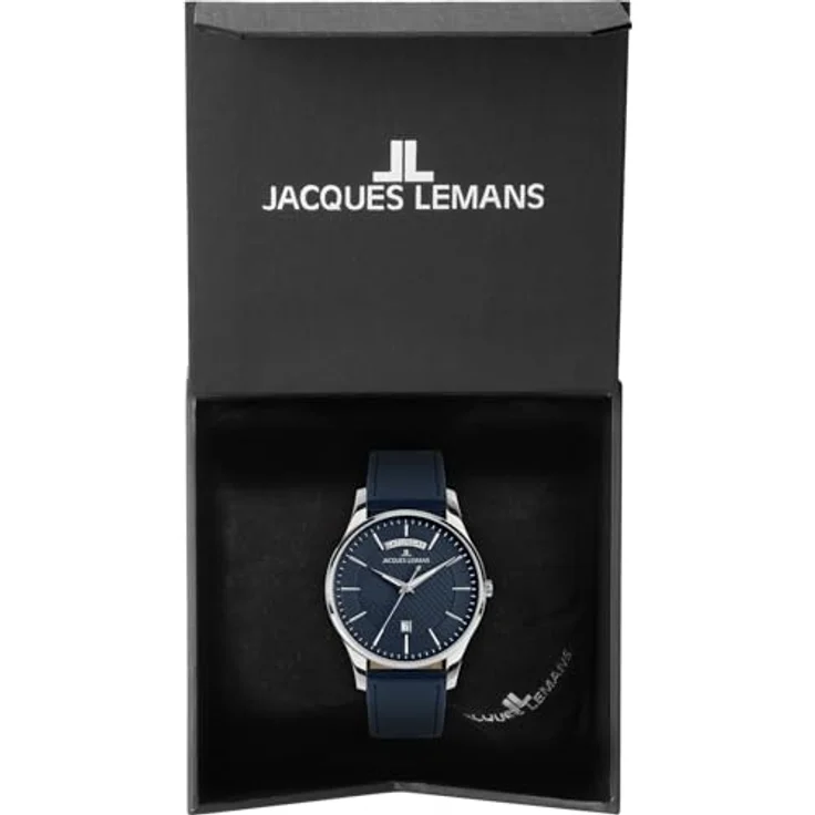JACQUES LEMANS London 1-2193C, Herren-Armbanduhr mit blauem Lederarmband, Edelstahlgehäuse und Quarzwerk, Kalenderfunktion – Bild 4