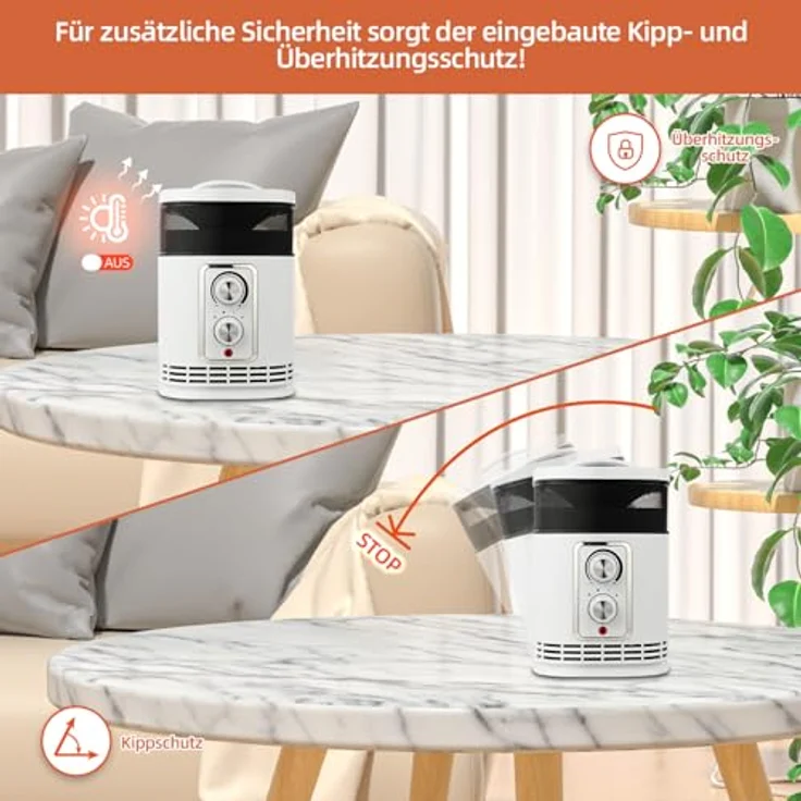 SHX Energiesparender Heizlüfter, Leiser Betrieb | 1500W Elektrischer PTC Keramik | Thermostat, Überhitzungs- & Kippschutz, Timer | Elektroheizung für Räume Schlafzimmer | Weiß/Schwarz – Bild 3