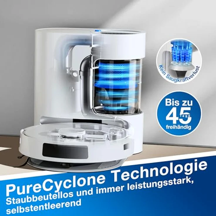 ECOVACS DEEBOT N20 Plus Saugroboter mit Wischfunktion, 8000Pa Saugkraft, staubbeutellose PureCyclone Station, Anti-Haar-Verhedderung, bis zu 300 Minuten Laufzeit, White – Bild 2